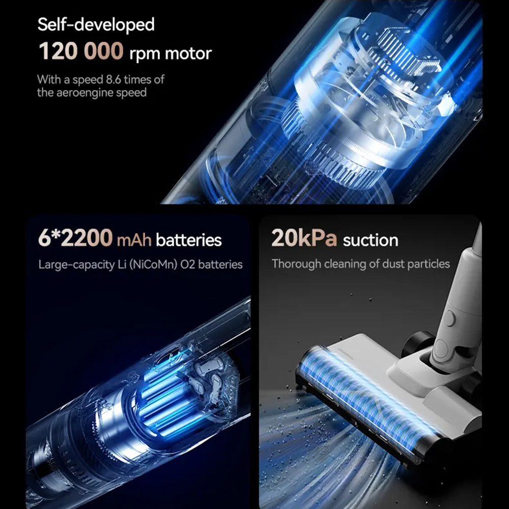 Deerma - Cordless Vacuum Cleaner (T10W) - 20000Pa, 265W, 2200mAh, Digital Motor, 2 Mode, Green Searchlight, HEPA H13 - W