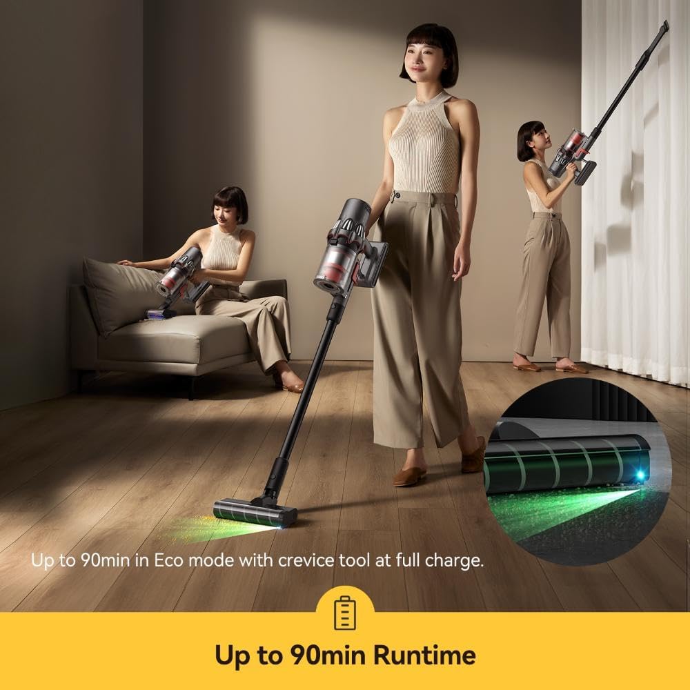 Deerma - Cordless Vacuum Cleaner (T50W Station) - 27000Pa, 600W, 2500mAh, HEPA, Cyclone Technology, LED Display - Black