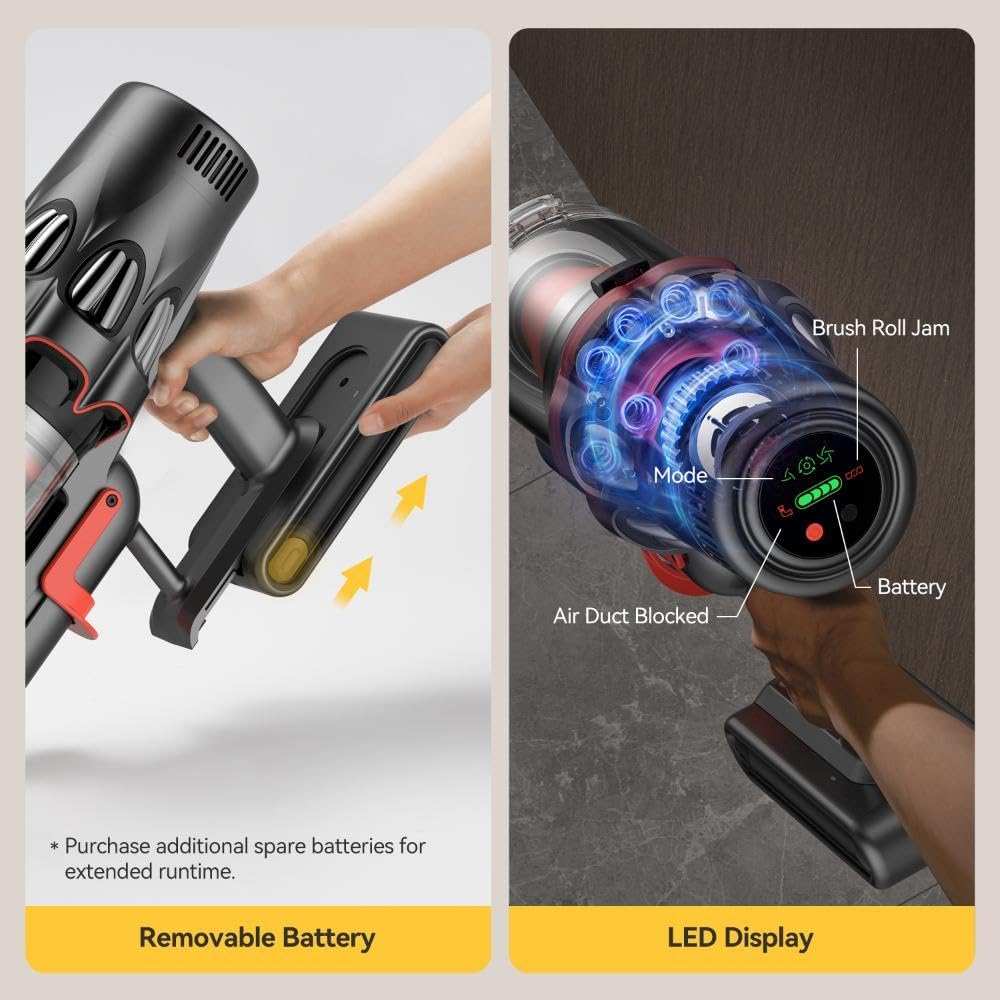 Deerma - Cordless Vacuum Cleaner (T50W Station) - 27000Pa, 600W, 2500mAh, HEPA, Cyclone Technology, LED Display - Black