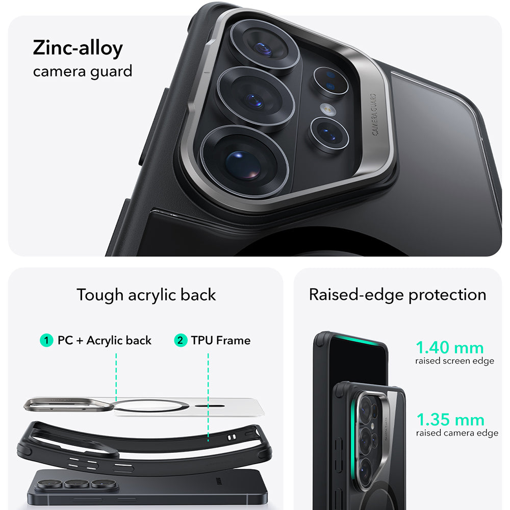 ESR - Classic Hybrid HaloLock Kickstand - Samsung Galaxy S26 Ultra - Clear Black