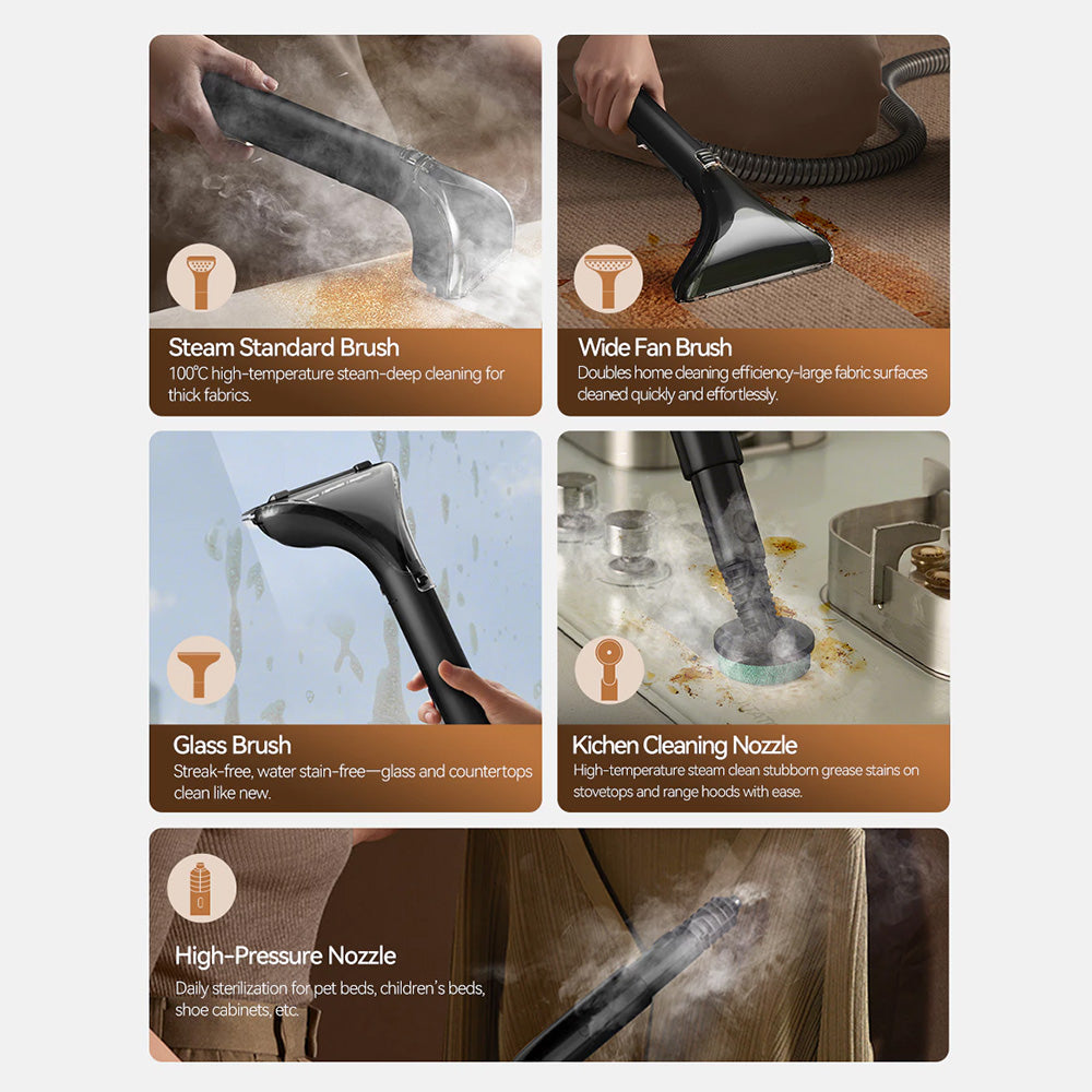 Deerma - Steam Cleaner (BY700 S) - 13000Pa, 1700W, High Temperature, 3 Modes, 5 Brush Heads, 6D Wash, Self-Cleaning - Bl