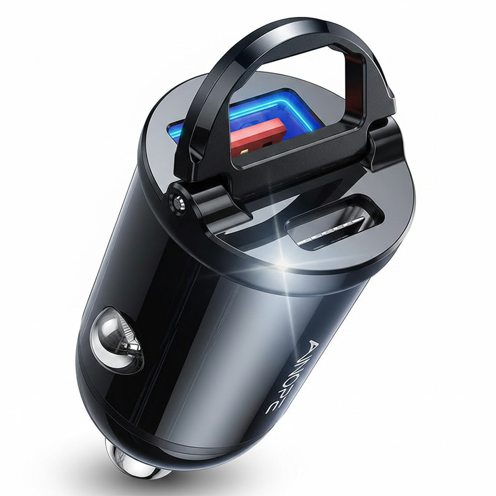 Ainope - Car Charger (YA0222080015) - USB, Type-C, PD30W, with Pull Ring, Aluminum Alloy, 12V/24V - Black