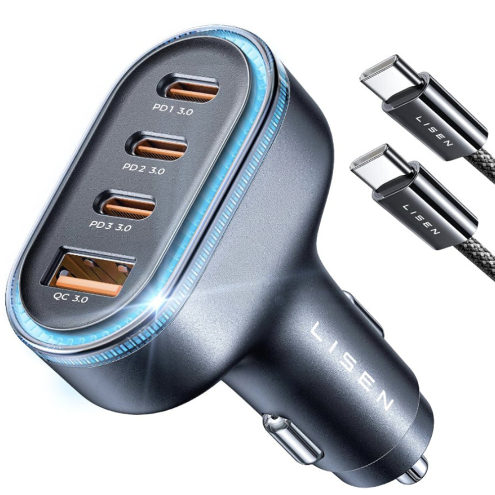 Lisen - Car Charger (YL0223120021) - with Type-C Cable, USB, 3x Type-C, 101W, Fast Charge, 12V=24V - Black