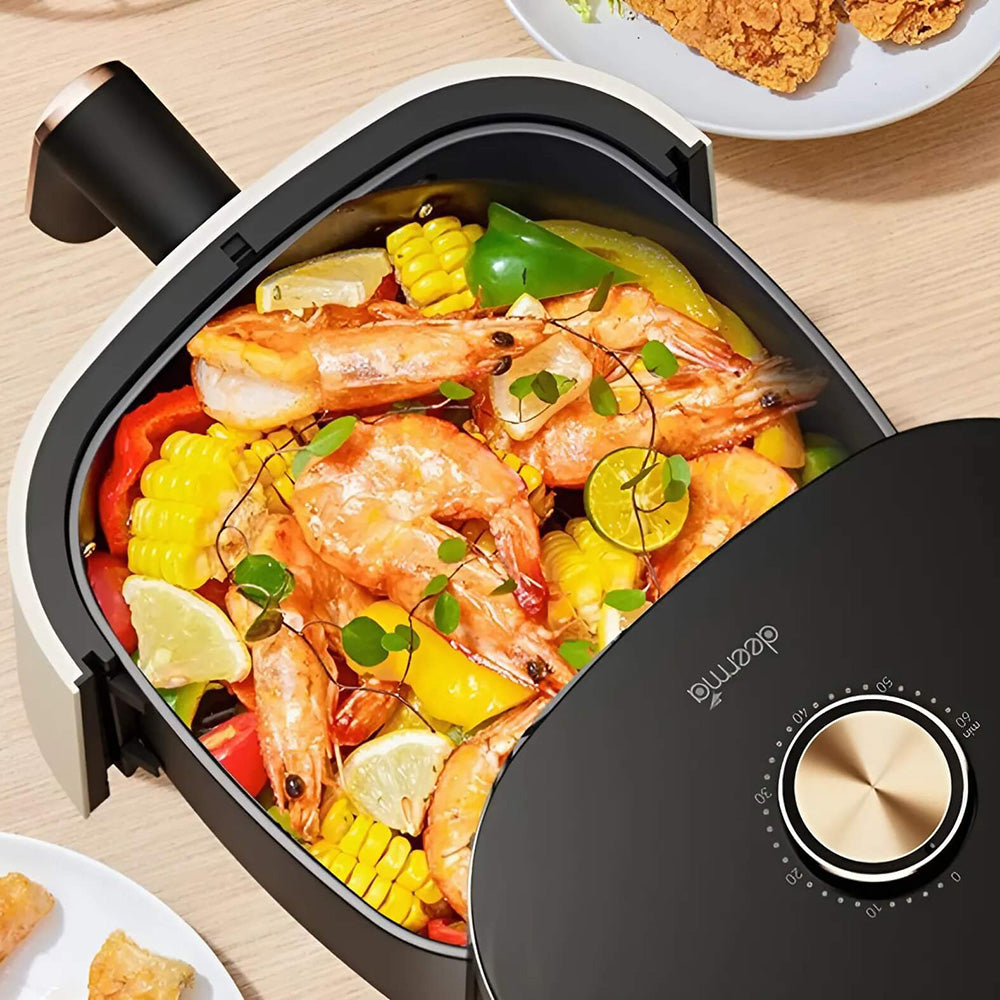 Deerma - Air Fryer (KZ30W) - 3L Bowl Capacity, 1200W, 360° Hot Air Circulation, 7 Programs, Timer, Oil-Free Cooking - Go