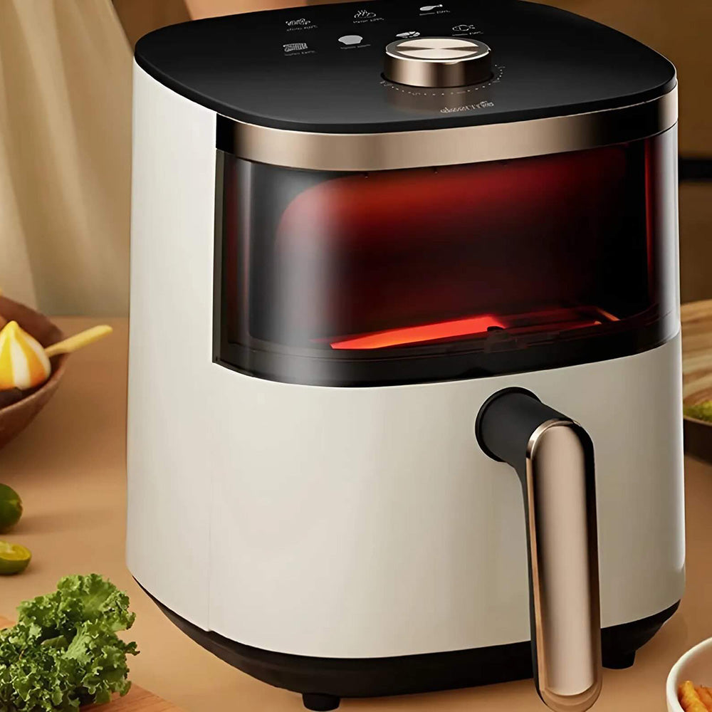 Deerma - Air Fryer (KZ30W) - 3L Bowl Capacity, 1200W, 360° Hot Air Circulation, 7 Programs, Timer, Oil-Free Cooking - Go