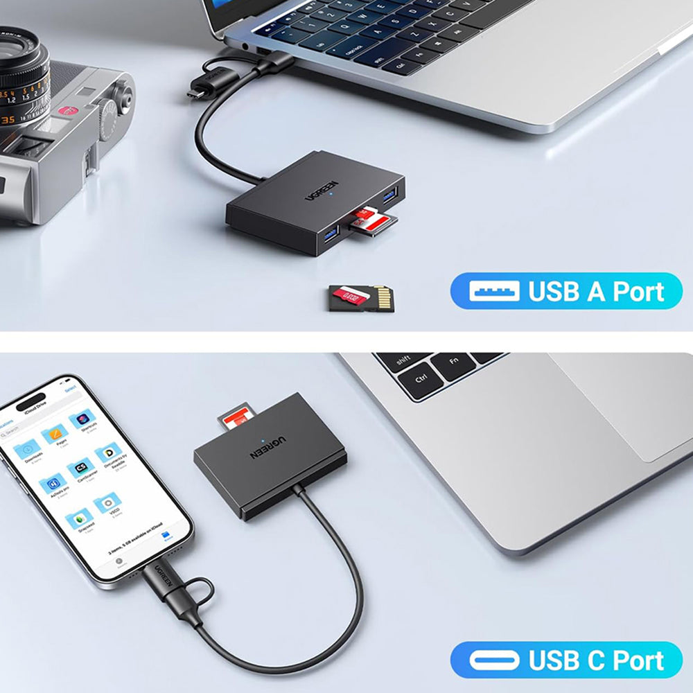 Ugreen - Card Reader CM812 (45167) - Type-C/USB to 2x USB, SD/TF Card, 5Gbps, 2TB, - Black – imagine 3