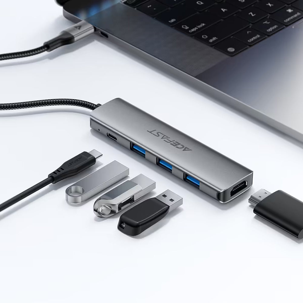 Acefast Hub/Dock Acefast Docking Station 5 in 1 (J16), USB-C to 3x USB3.0, USB-C PD 90W, HDMI 4K@60Hz, Plug&Play, Metal 