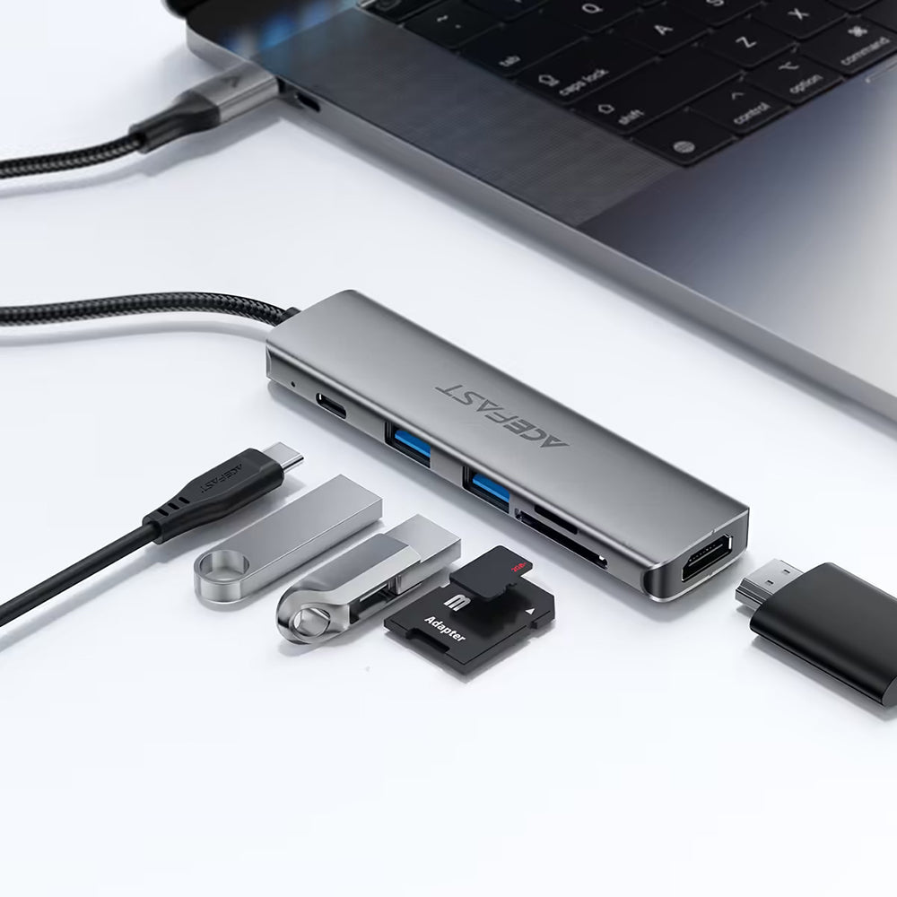 Acefast Hub/Dock Acefast Docking Station 6 in 1 (J18), USB-C to 2x USB3.0, USB-C PD 90W, HDMI 4K, SD/TF Card, Plug&Play,