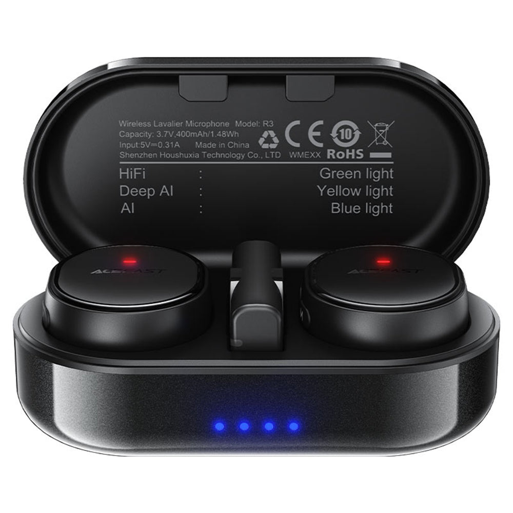 Acefast Casti Acefast Wireless Lavalier Microphones (R3), Dual Mic, Magnetic Clip, AI Noise Reduction, 80m Range, 25ms L