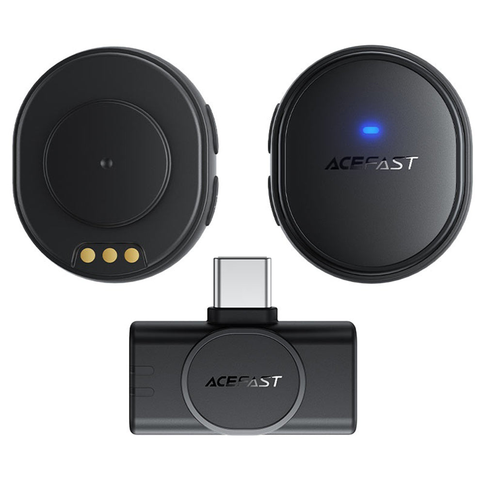 Acefast Casti Acefast Wireless Lavalier Microphones (R3), Dual Mic, Magnetic Clip, AI Noise Reduction, 80m Range, 25ms L