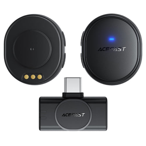 Acefast Casti Acefast Wireless Lavalier Microphones (R3), Dual Mic, Magnetic Clip, AI Noise Reduction, 80m Range, 25ms L
