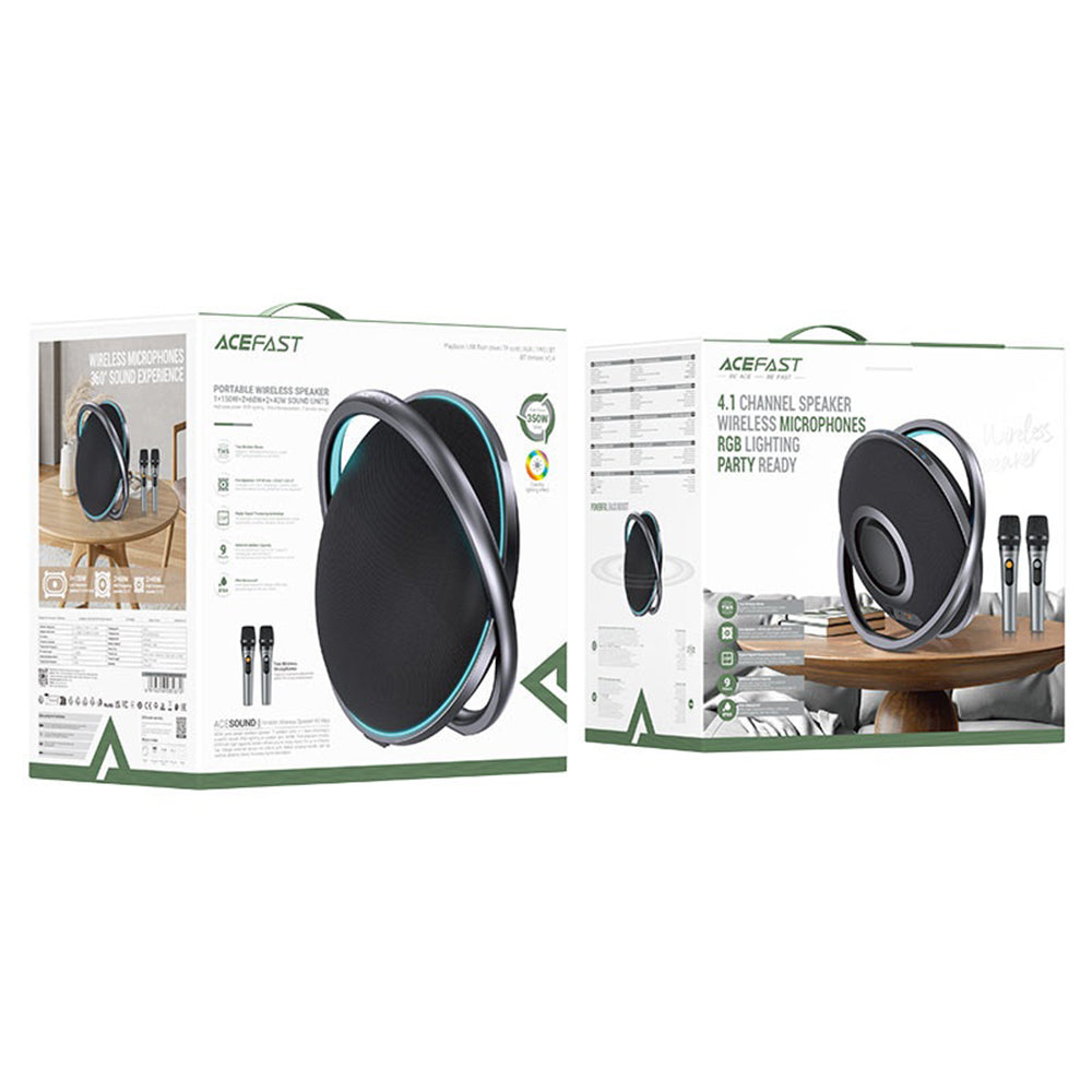 Acefast Casti Acefast Portable Wireless Speaker (K5 Max), with Dual Wireless Mics, 350W Peak, TWS Stereo, DSP, RGB Light