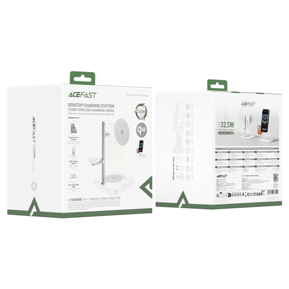 Acefast Incarcator Acefast 3 in 1 Magnetic Wireless (E39), Qi2.2, Phone + Watch + TWS, Night Light, 32.5W, Alb – imagine