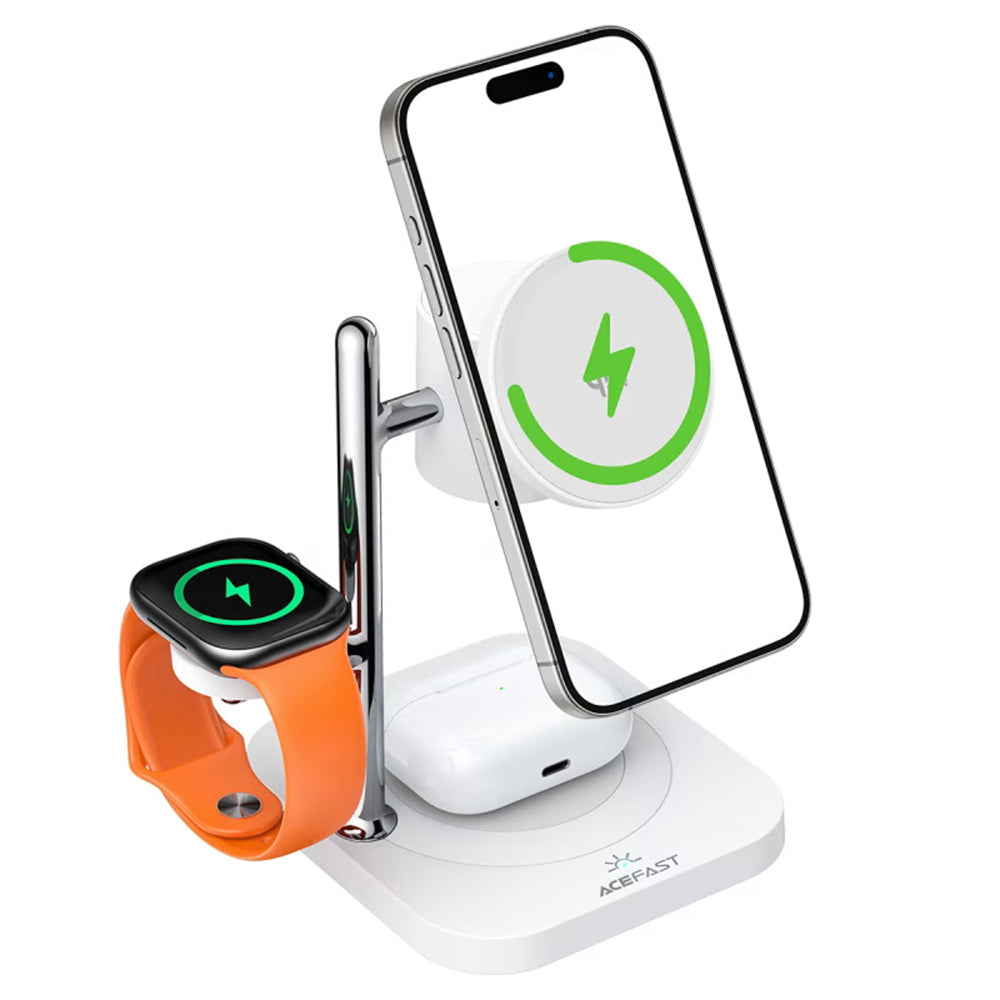 Acefast Incarcator Acefast 3 in 1 Magnetic Wireless (E39), Qi2.2, Phone + Watch + TWS, Night Light, 32.5W, Alb – imagine