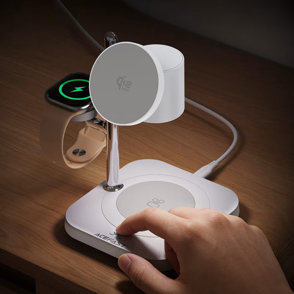 Acefast Incarcator Acefast 3 in 1 Magnetic Wireless (E39), Qi2.2, Phone + Watch + TWS, Night Light, 32.5W, Alb – imagine