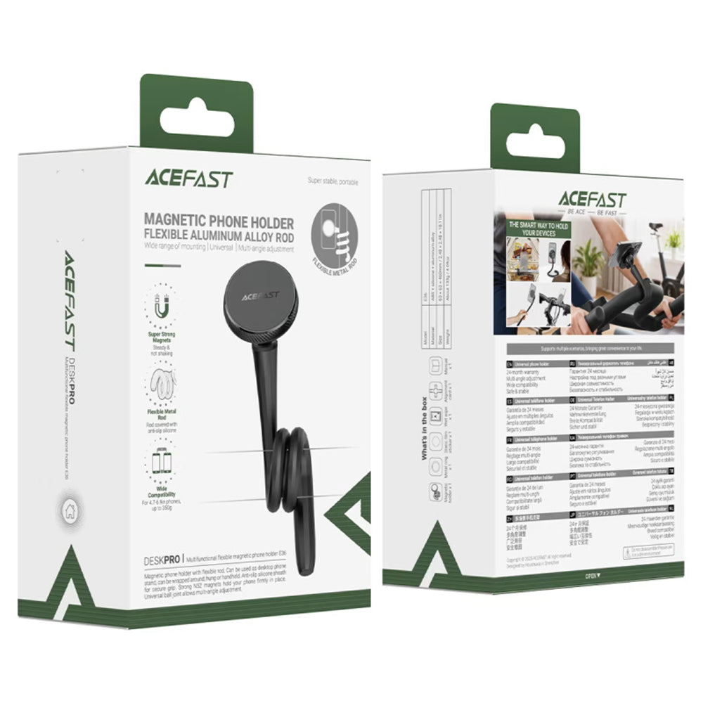 Acefast Suport Acefast Magnetic Phone (E36), Flexibile Metal Rod, Strong Magnets, Silicone Coating, 4.7 - , Negru – imag