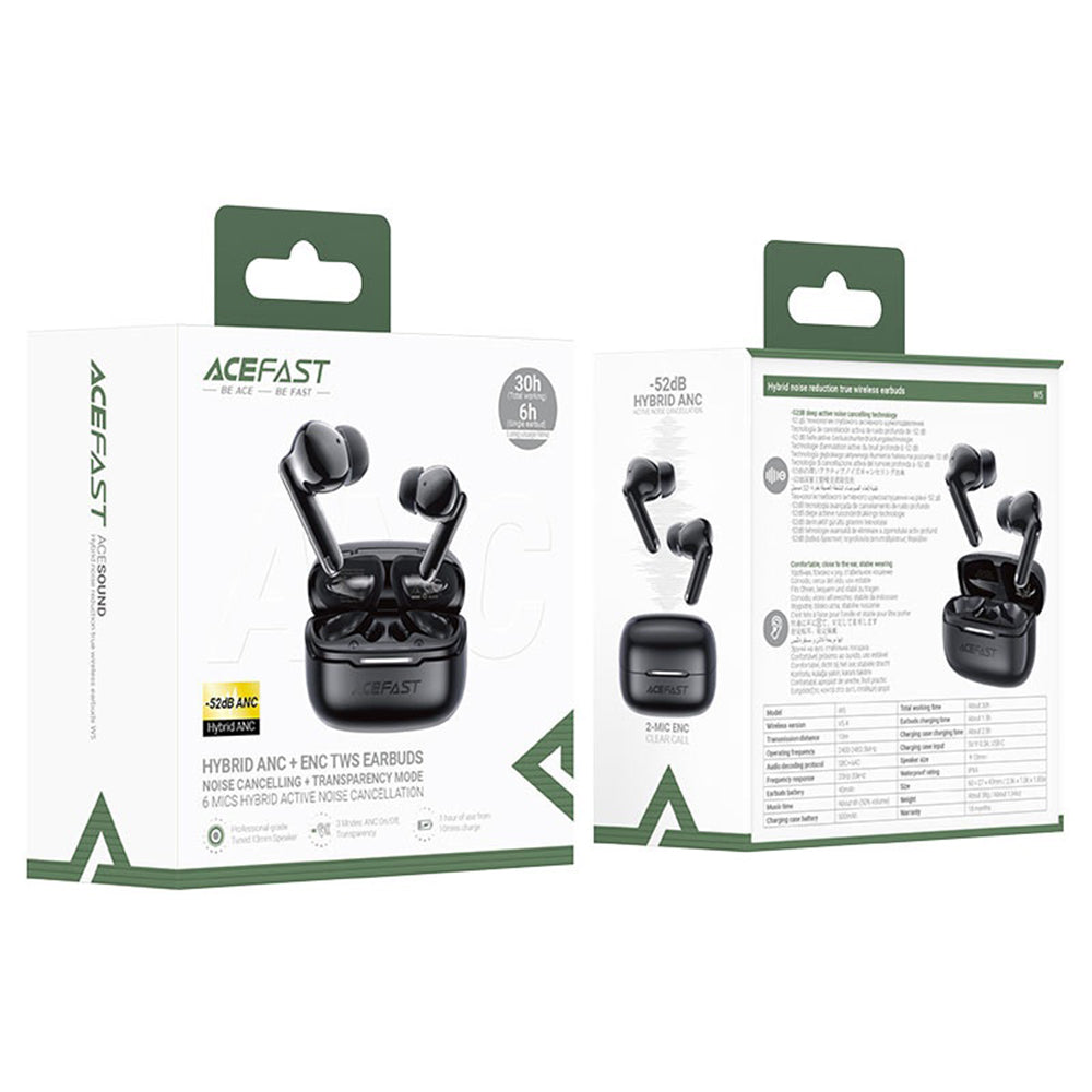 Acefast Casti Acefast (W5), In-Ear Design, TWS, 6-Mics Hybrid ANC, Dual-mic ENC, BT5.4, IPX4, Negru – imagine 7