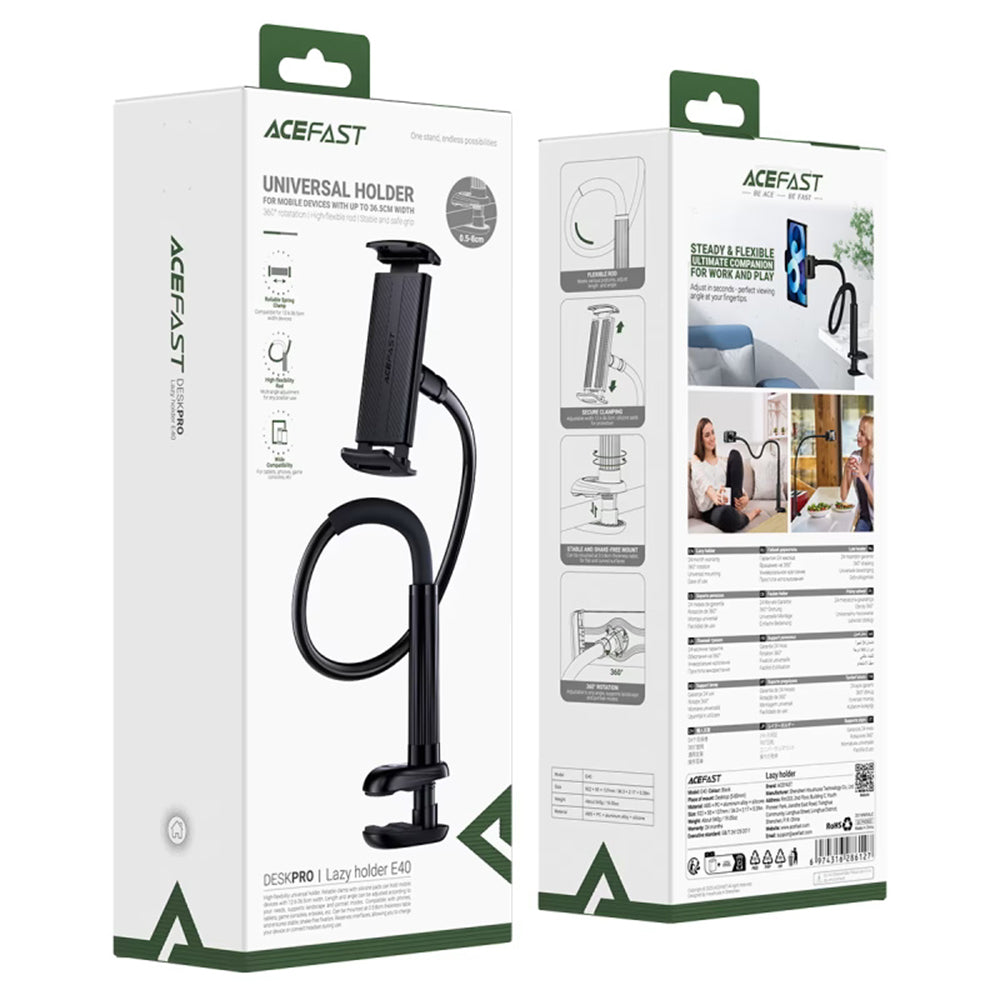 Acefast Suport Acefast Universal (E40), 360° Rotation, Flexible Arm, Strong Clamp, Wide Compatibility, Negru – imagine 7