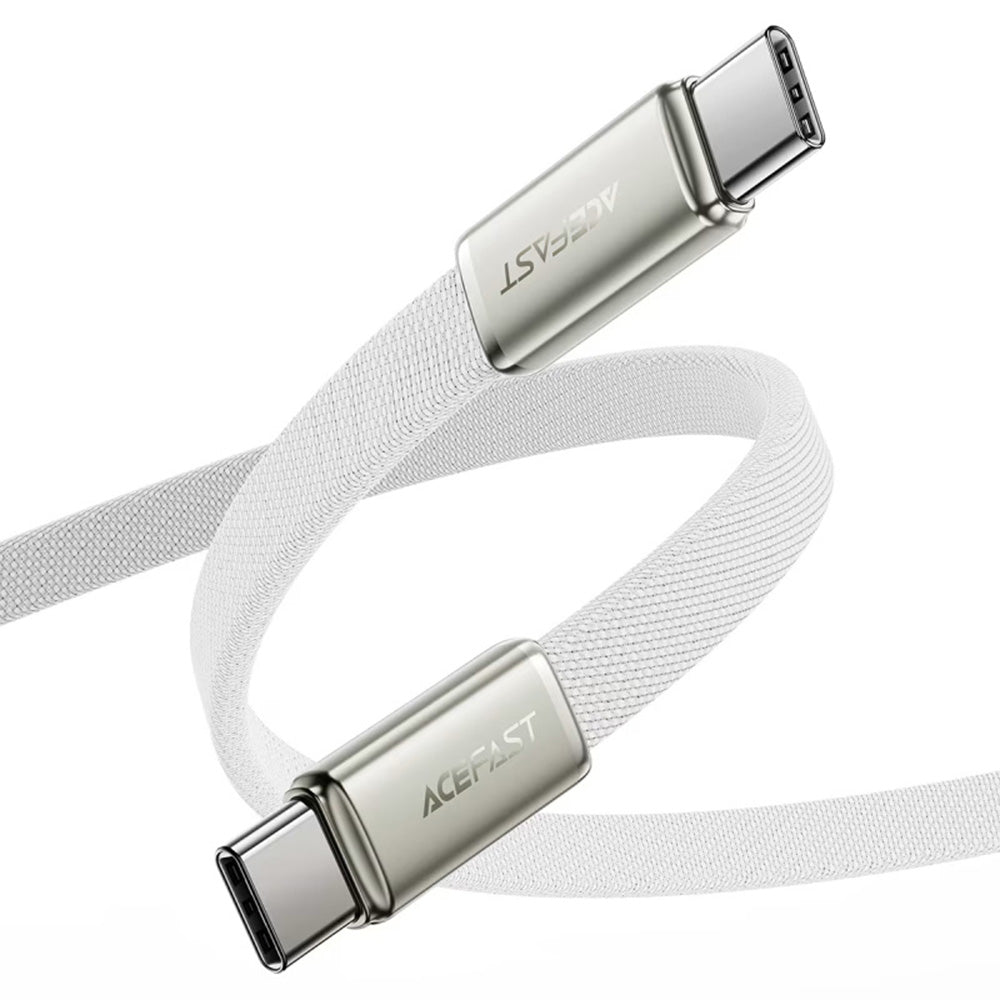 Acefast Cablu Acefast (C24-03), Type-C to Type-C, Fast Charging, 60W, Ultra‑Thin Flat Design, Nylon Braided, 1.2m, Alb –