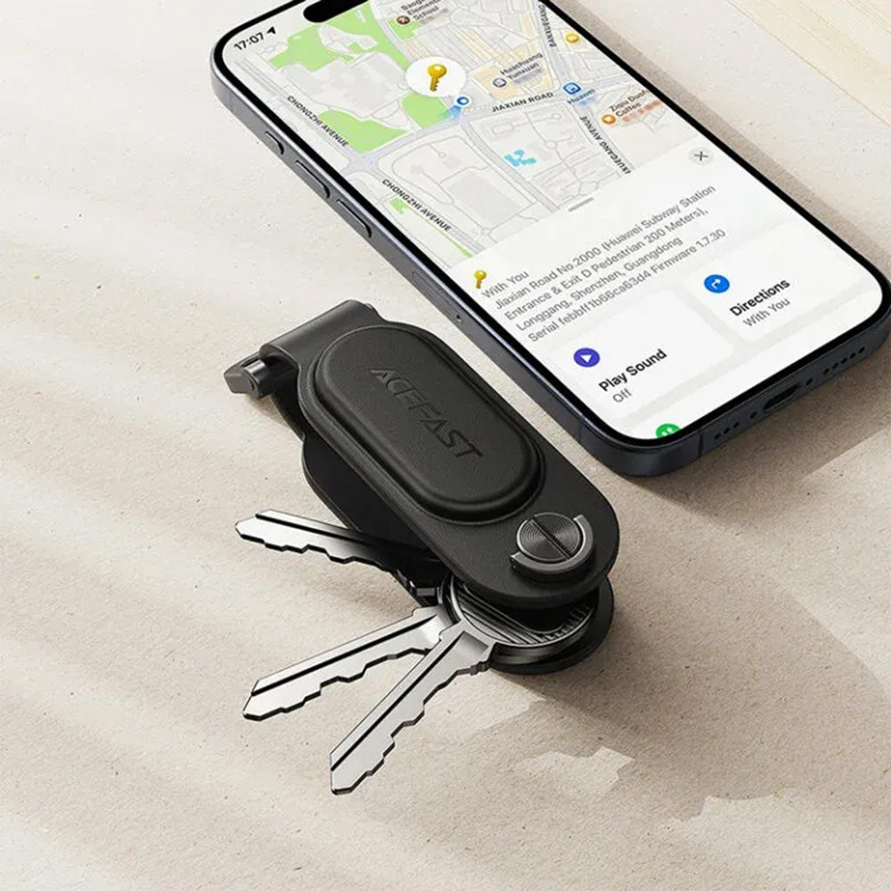 Acefast Gadget Acefast Keychain Tracker (S4), Apple "Find My", PU Leather, Secure Metal Clip, Negru – imagine 6