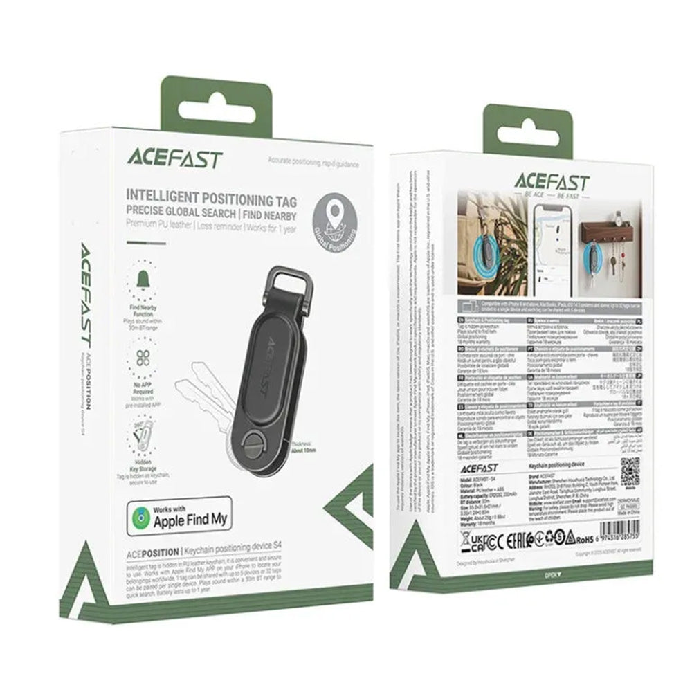 Acefast Gadget Acefast Keychain Tracker (S4), Apple "Find My", PU Leather, Secure Metal Clip, Negru – imagine 7