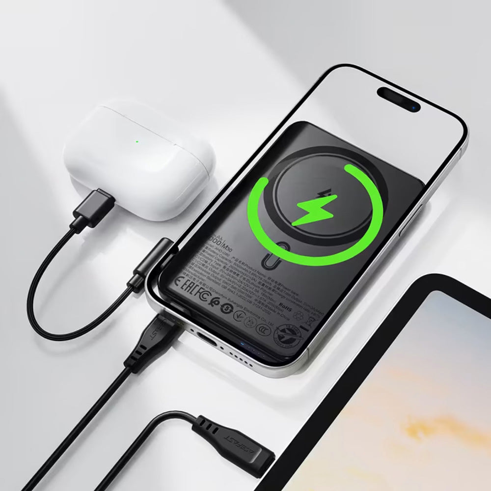 Acefast Baterie externa Acefast Magnetic Wireless (M30), with Type-C Cable, MagSafe, Ultra-thin, 2x USB-C, LED, 5000mAh,