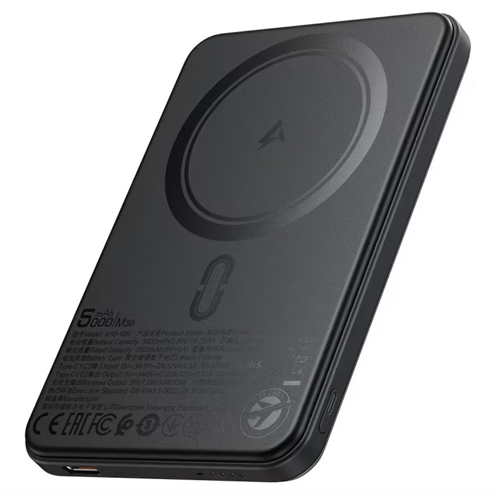 Acefast Baterie externa Acefast Magnetic Wireless (M30), with Type-C Cable, MagSafe, Ultra-thin, 2x USB-C, LED, 5000mAh,