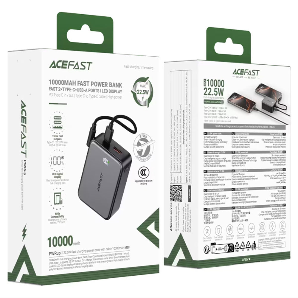 Acefast Baterie externa Acefast (M28), with Type-C Cable, Fast Charge, 2x USB-C, USB, Display, Thermal System, 10000mAh,