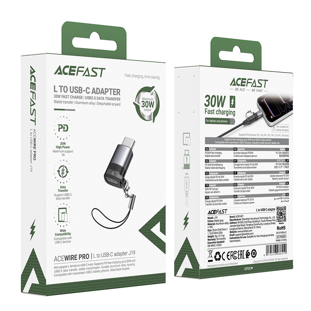 Acefast Adaptor Acefast Adapter (J19), Lightning Female to USB-C Male, 60W Charging, USB2.0 Data Transmission, Gri – ima