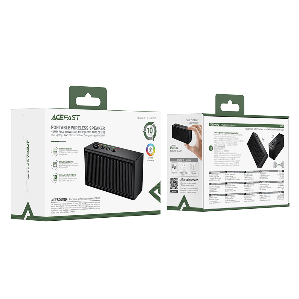 Acefast Casti Acefast Portable Wireless Speaker (K9 Go), TWS, TF, Bluetooth 6.0, HFP Hands-Free Calls, RGB, 1200mAh, IPX