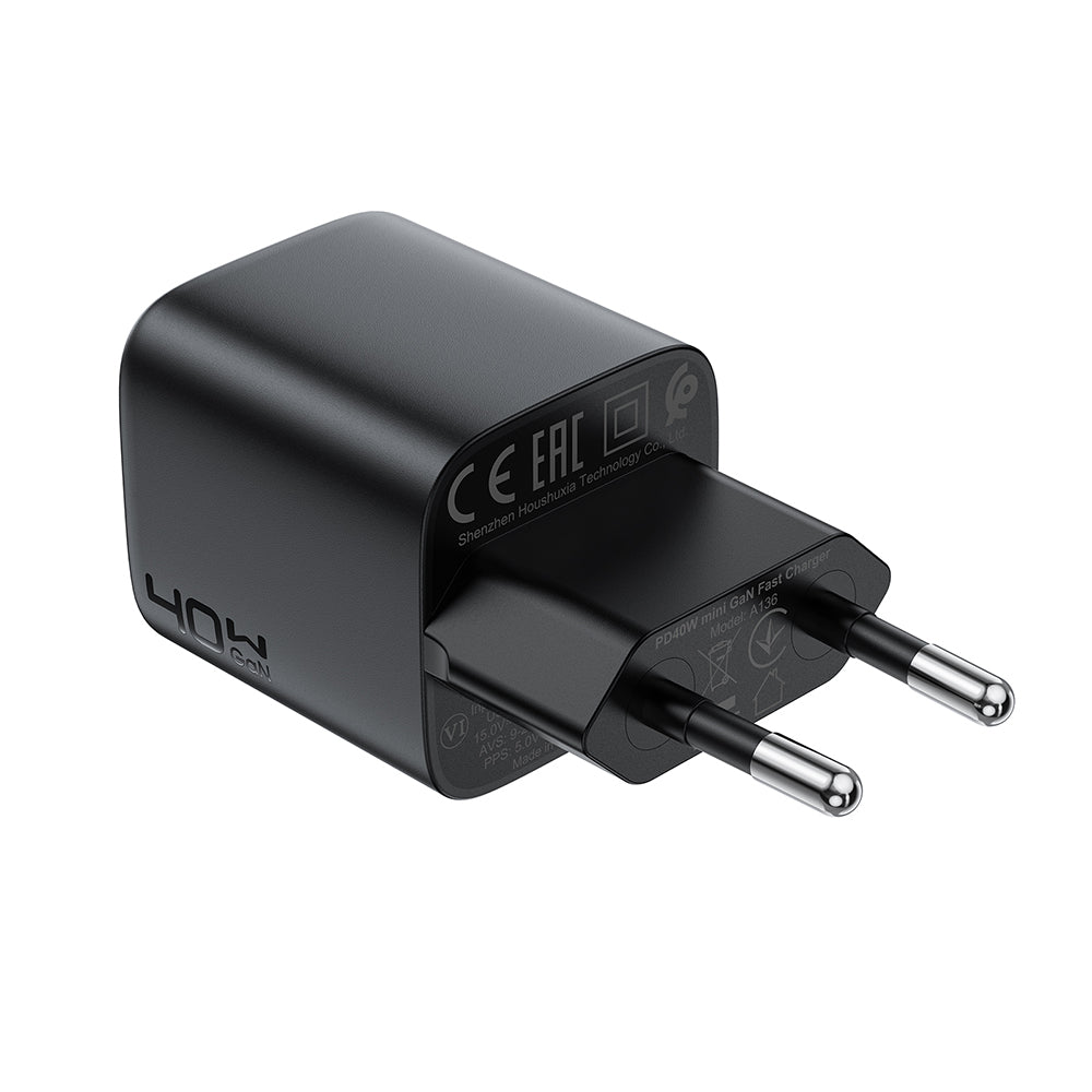 Acefast Incarcator Acefast (A136), Type-C, Fast Charge, GaN, Mini Design, PD40W, EU Plug, Negru – imagine 3