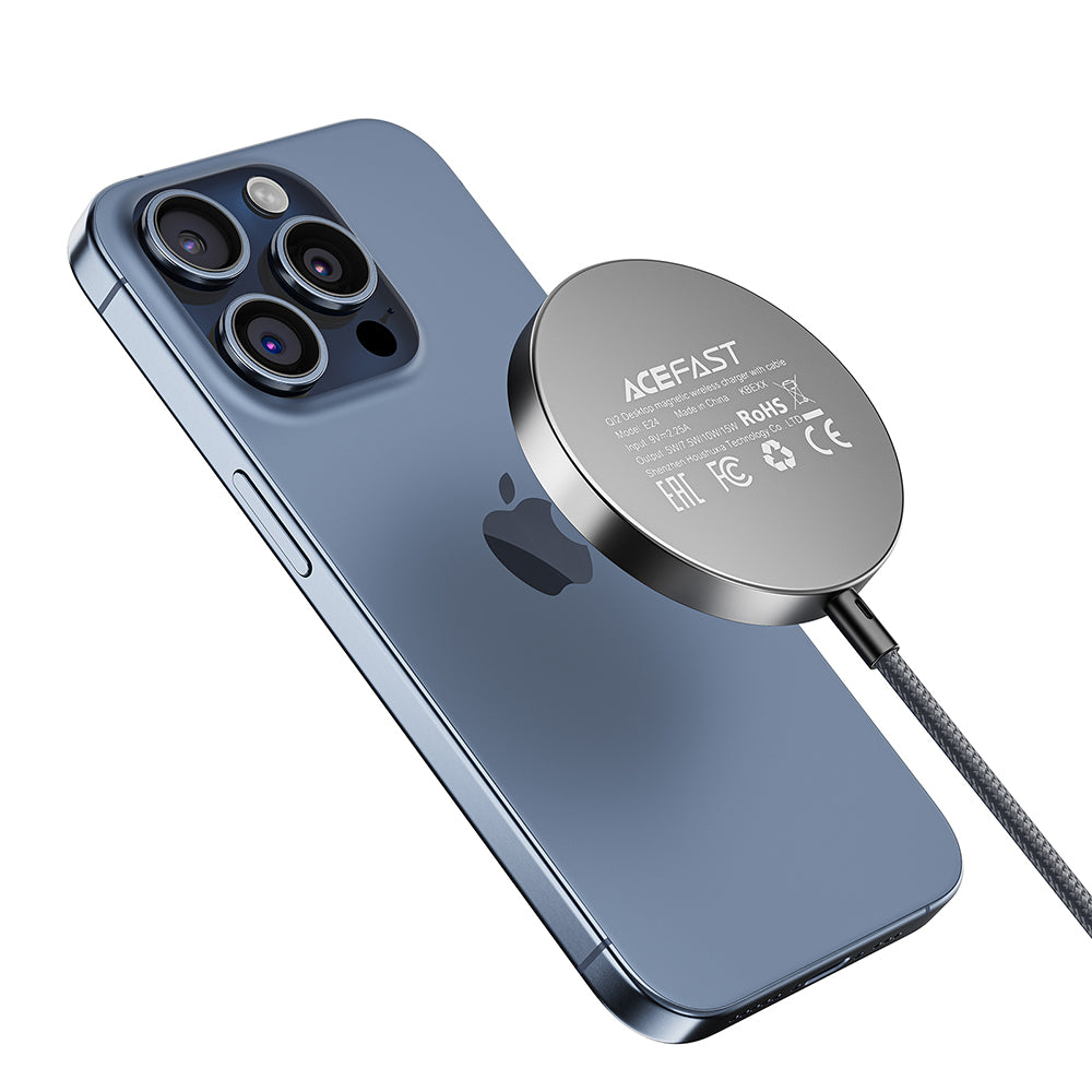 Acefast Incarcator Acefast Magnetic Wireless (E24), MagSafe, Fast Charge, Qi2, Type-C, 15W, 2.25A, Tempered Glass, 1.2m,