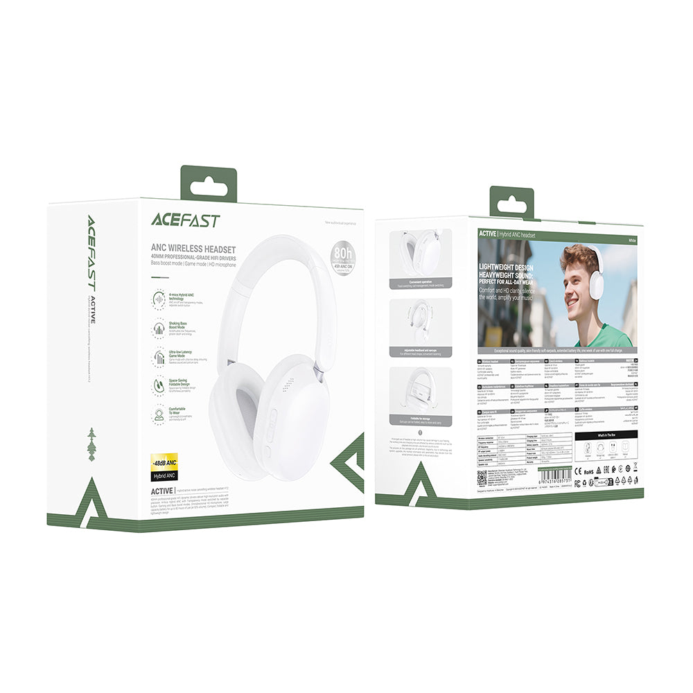 Acefast Casti Acefast Wireless Headset (H12), 4-Mic Hybrid ANC, 40mm Hi-Fi, BT 5.4, Game Mode, Bass Boost, HD Mic, Negru