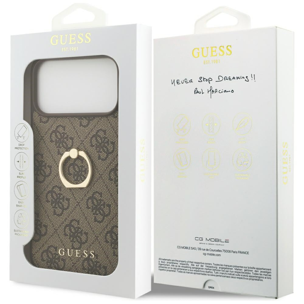 Husa pentru iPhone 17 Pro Max - Guess Hardcase 4G Ring Stand (GUHCP17X4GMRBR) - Brown