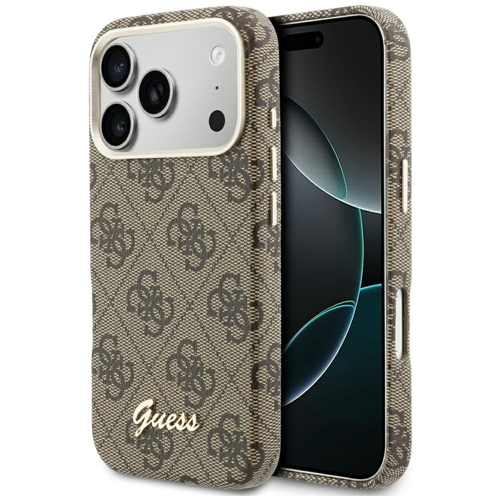 Guess Husa de protectie Guess 4G Script MagSafe (GUHMP17X5P4FWMSW) compatibil cu iPhone 17 Pro Max, Maro