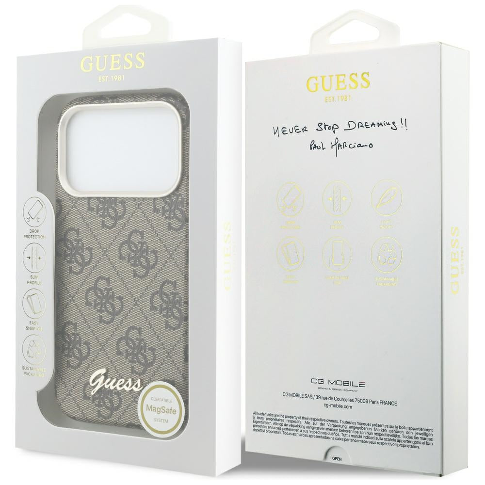 Guess Husa de protectie Guess 4G Script MagSafe (GUHMP17X5P4FWMSW) compatibil cu iPhone 17 Pro Max, Maro – imagine 7