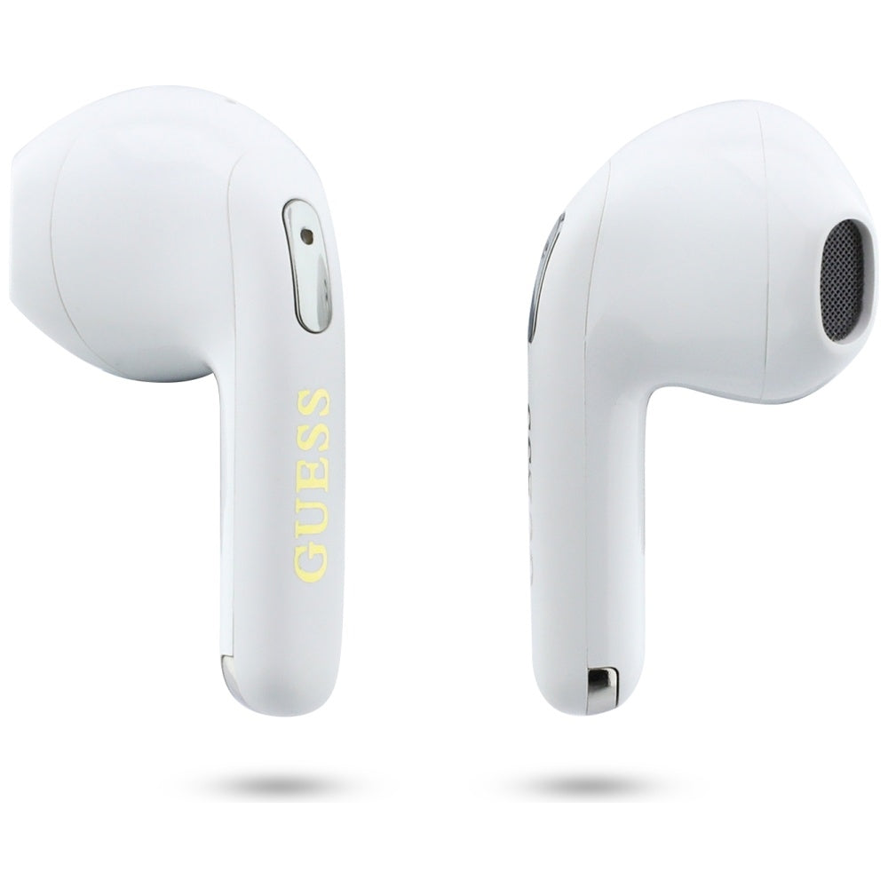 Guess - Wireless Earbuds Script Print (GUTWSA15HETH) - In-ear, Bluetooth, TWS, Small Round Design - White