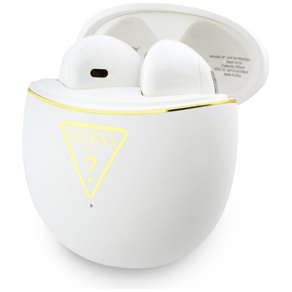 Guess - Wireless Earbuds Script Print (GUTWSA15HETH) - In-ear, Bluetooth, TWS, Small Round Design - White