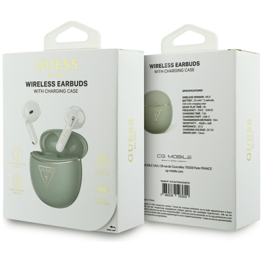 Guess - Wireless Earbuds Script Print (GUTWSA15HETN) - In-ear, Bluetooth, TWS, Small Round Design - Khaki