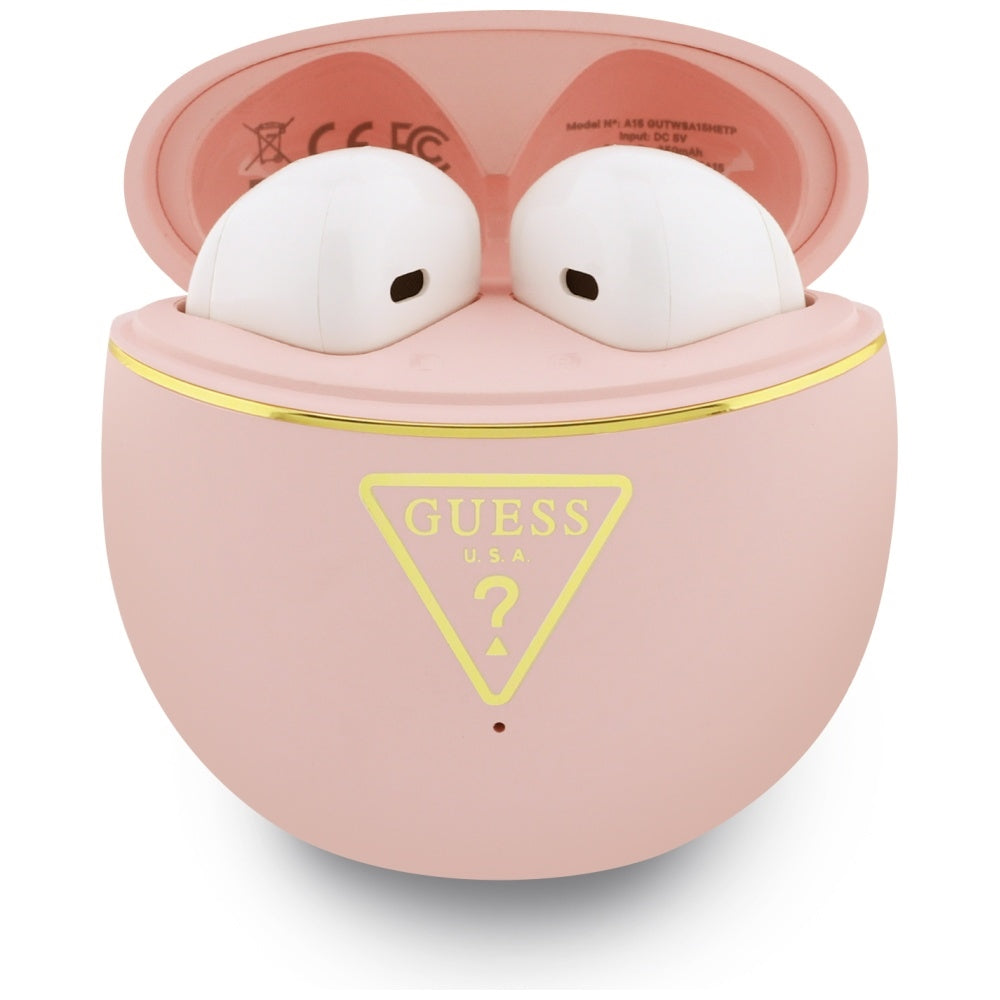 Guess - Wireless Earbuds Script Print (GUTWSA15HETP) - In-ear, Bluetooth, TWS, Small Round Design - Pink