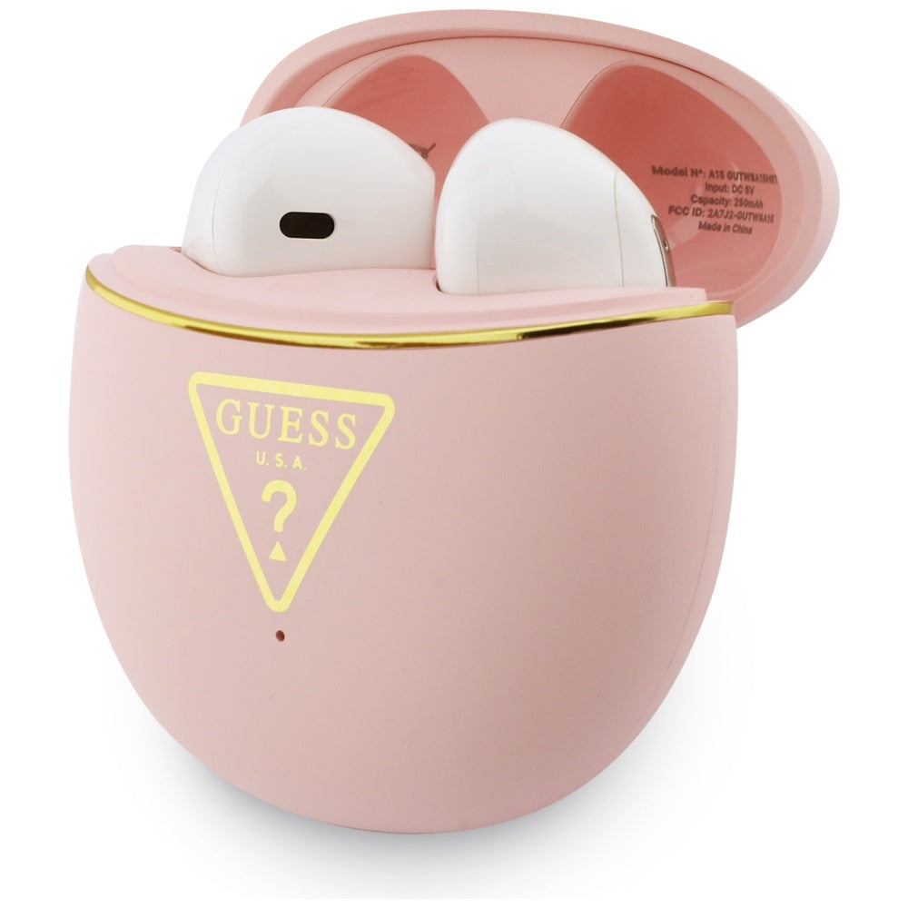 Guess - Wireless Earbuds Script Print (GUTWSA15HETP) - In-ear, Bluetooth, TWS, Small Round Design - Pink