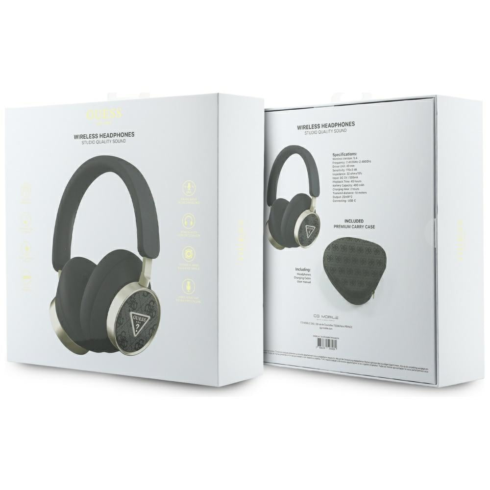 Guess - Wireless Headphones 4G Triangle Logo (GUBHC15P4MRCTK) - Bluetooth, ENC Technology, Over-ear, Eco Leather - Black