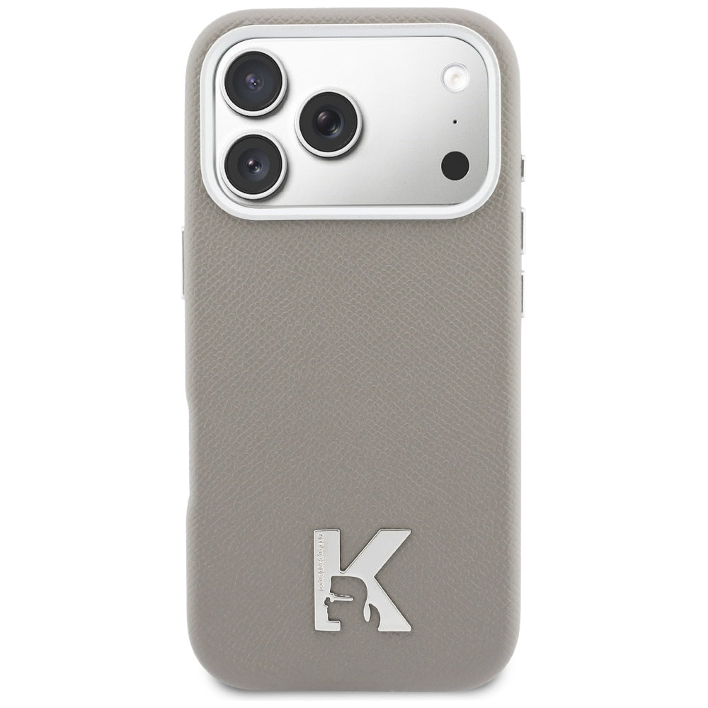 Karl Lagerfeld - Hardcase Leather MagSafe with K Head Logo (KLHMP17L5PGFKHGG) - iPhone 17 Pro - Grey
