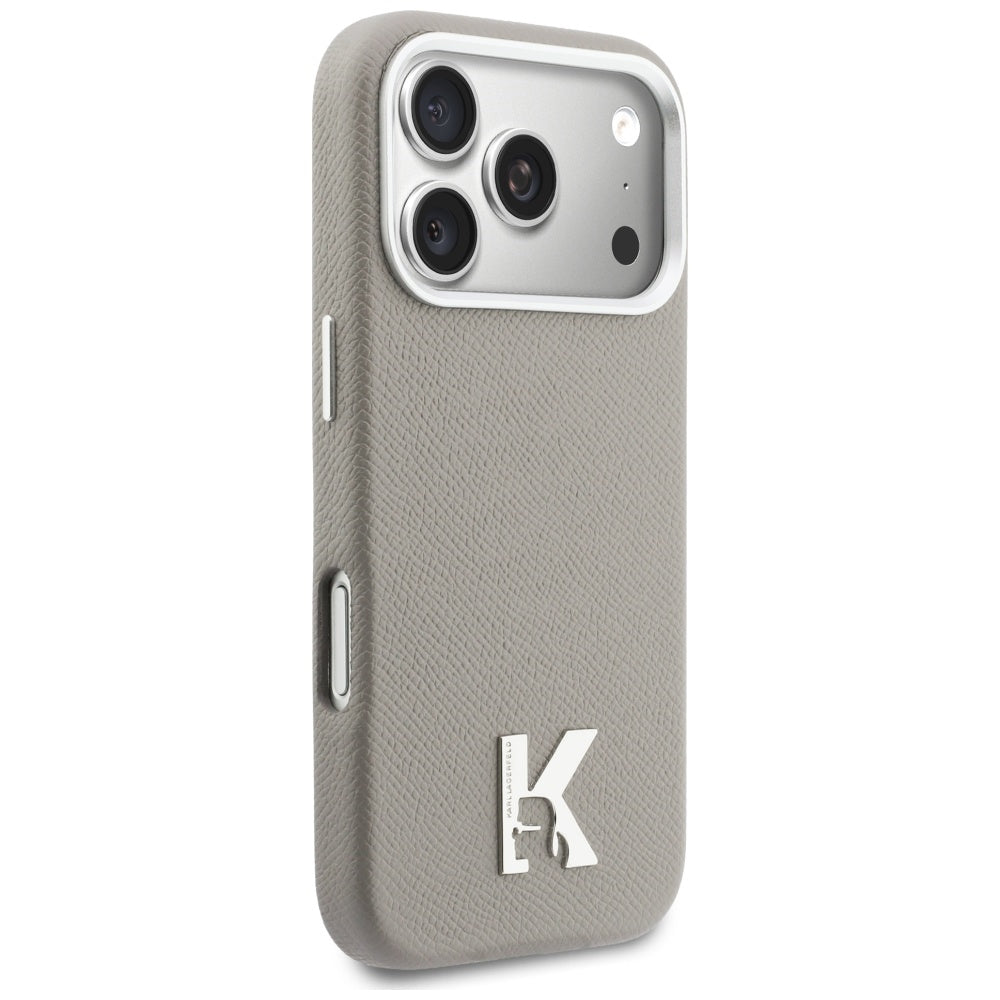 Karl Lagerfeld - Hardcase Leather MagSafe with K Head Logo (KLHMP17L5PGFKHGG) - iPhone 17 Pro - Grey
