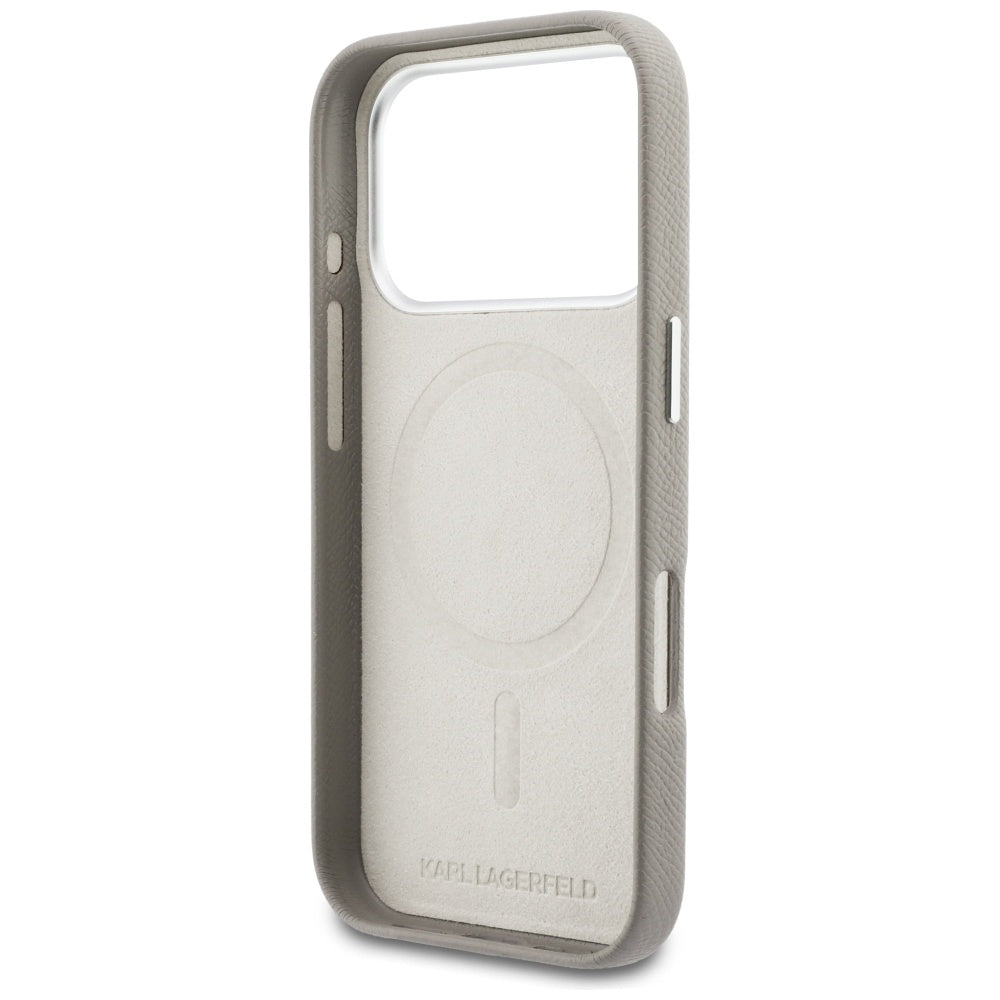 Karl Lagerfeld - Hardcase Leather MagSafe with K Head Logo (KLHMP17L5PGFKHGG) - iPhone 17 Pro - Grey