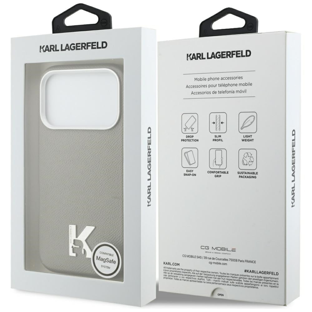 Karl Lagerfeld - Hardcase Leather MagSafe with K Head Logo (KLHMP17L5PGFKHGG) - iPhone 17 Pro - Grey