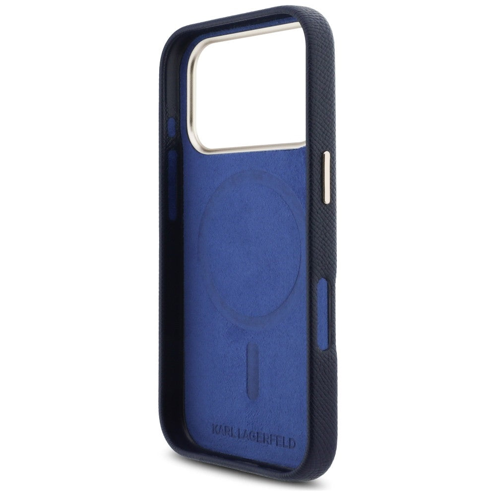 Karl Lagerfeld - Hardcase Leather MagSafe with K Head Logo (KLHMP17L5PGFKHGB) - iPhone 17 Pro - Blue