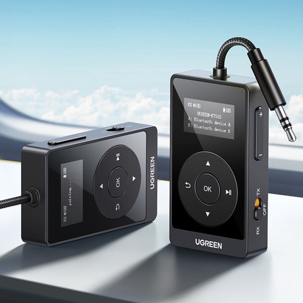 Ugreen - Transmitter Audio Adapter BT503 (45492) - Type-C, Jack 3.5mm, Bluetooth 5.3, Hi-Res, OLED Display, 300mAh - Bla