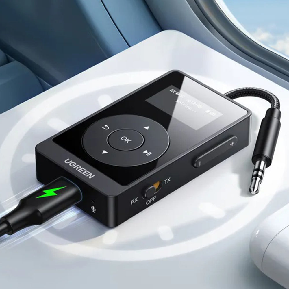Ugreen - Transmitter Audio Adapter BT503 (45492) - Type-C, Jack 3.5mm, Bluetooth 5.3, Hi-Res, OLED Display, 300mAh - Bla