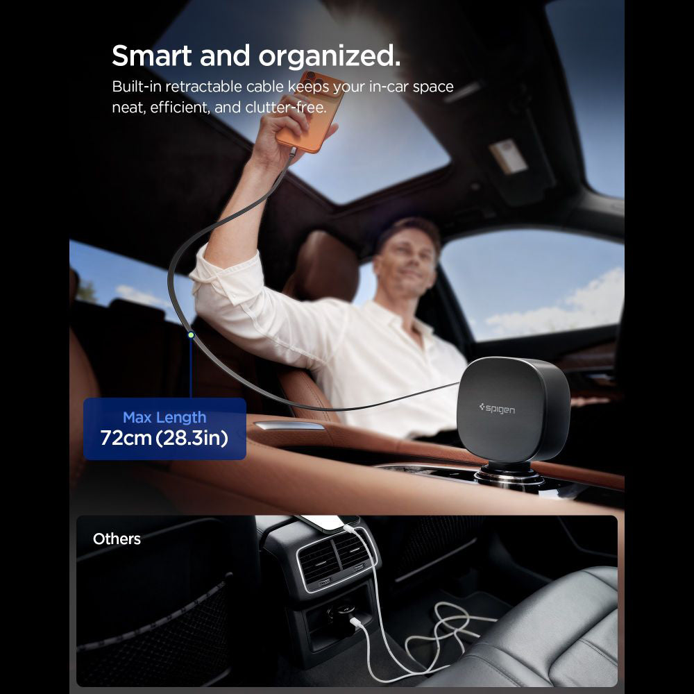 Spigen - Car Charger Essential EV603BT (ACP10515) - 3in1, USB, 2x Type-C, Built-in Retractable Cable, Fast Charging, 60W